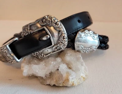 Vintage Womens Woolrich Double Braided Western Leather Belt Black SZ M - Image 1 of 4