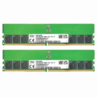 Hynix DDR5 64GB (2X32GB) 5600MHz PC5-44800 2RX8 UDIMM Memory Ram HMCG88AGBUA081N - Image 1 of 4