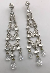 Comstock Creations Sterling Silver Long Chandelier Dangle Earrings with Crystals - Picture 1 of 9