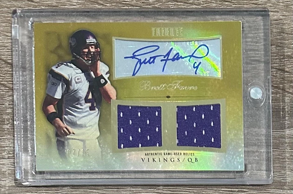 2010 Topps Tribute #ADR-BF Brett Favre Dual Relic Jersey Gold AUTO #/15 - Image 1 of 2