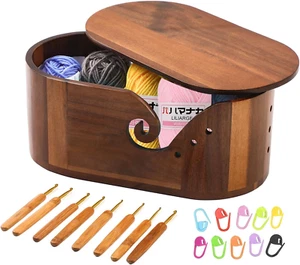 Large oval Wooden Yarn Bowls For Knitting , Acacia Double Curling Slot Crochet Y - Picture 1 of 12