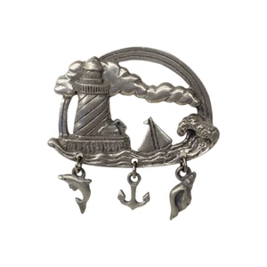 Zinn Leuchtturm Maritim Brosche Krawattennadel Post-Back Lindsay Claire Designs  - Bild 1 von 9