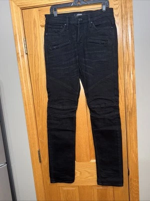 Pantalones de mezclilla Hudson para hombre 33x34 ciego motociclista negro lema bolsillos botón mosca Foto 1 de 4