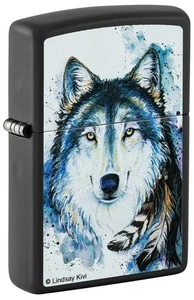 Künstler Lindsay Kivi Wolf Design, schwarz matt Zippo Feuerzeug - Bild 1 von 1
