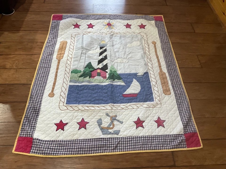 Vintage Handmade Nautical Lighthouse Quilt - Image 1 of 4