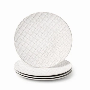 Ceramic Dish Set for 4,Lena Porcelain Dinner Plates,Embossment Round Ceramic ... - Foto 1 di 6
