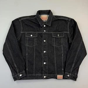 Vintage Guess Jean Jacket Mens 3XL Black Denim Trucker USA Made 90s - Picture 1 of 14