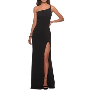 La Femme One-Shoulder High Slit Jersey Gown in Black Size 6 NEW/Floor Model - Picture 1 of 11