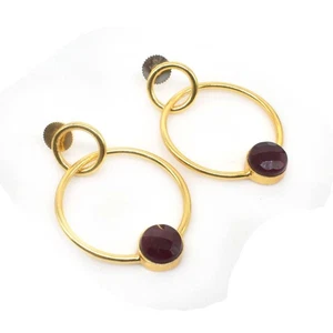 Simulierter roter Granat Quarz Handarbeit vergoldet Schmuck Ohrring 2 R333 - Bild 1 von 5
