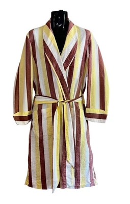Vtg 1960’s Leisure Club Cotton Seersucker Robe Men's Bathrobe Stripe Belt Sz M - Image 1 of 4