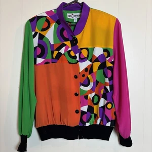 Vintage 90's Caron Components Color Block Style Women's Mod Art Jacket Unisex M - Picture 1 of 15