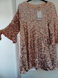BNWT SZ 20 YOURS LONG BLUSH PINK SEQUIN TUNIC TOP FLUTED SLEEVES NEW CURVE £44 - Picture 1 of 6