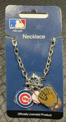CHICAGO CUBS Silver 3 Charm Necklace Pendant. MLB Officially Licensed. Free Ship - Image 1 of 3