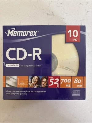 CD-R Recordable Memorex Media 52x 700mb 80min For CD Writer- 10 pack - NEW Seal - Image 1 of 4
