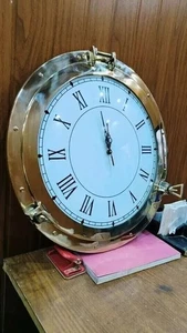 Antique Marine 20" Brass Ship Porthole With Clock Nautical Wall Clock Home Decor - Picture 1 of 8