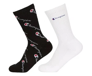 Champion Logo Crew 2 Pairs Boys Socks Size M, Color: Black/White - Picture 1 of 1