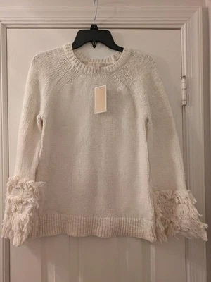 Suéter MICHAEL KORSFringe Puño Raglán Marfil NUEVO Pequeño Estilo Vintage Para Mujer Foto 1 de 4