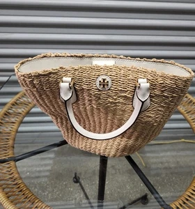 Tory Burch Carter Straw Small Bucket Tote - Picture 1 of 12