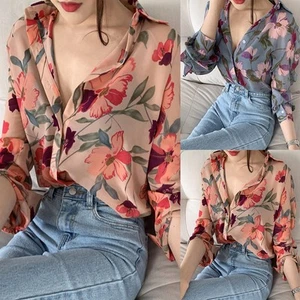 Langarm-Shirt Damenhemd Einfarbig Legerer Stil Polyester Für Den Urlaub - Picture 1 of 27