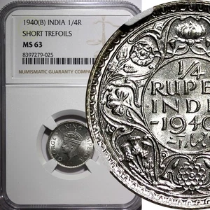 India-British George VI Silver 1940 (B) 1/4 Rupee NGC MS63 KM# 545 (025) - Picture 1 of 5