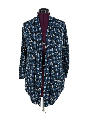 Chico's Cardigan Duster 3 or XL Navy Blue Dot Open Front Cascading 3/4 Sleeve - Image 1 of 4