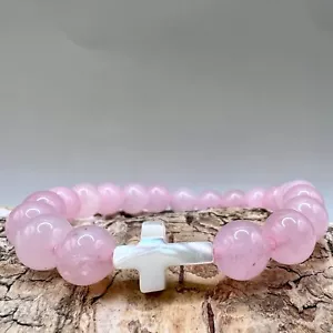 Handgefertigt in Schottland katholischer Rosenquarz Rosenkranz Perlen christliches Armband Geschenk - Bild 1 von 10