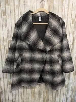 Catherines женщин шерстяная смесь пальто размер 3 X серый полоски кнопка средней длины тяжелый - Изображение 1 из 4