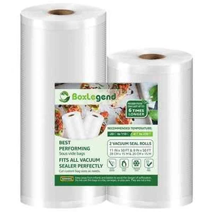 BoxLegend Food Saver Vacuum Sealer Bags, 2 Rolls 11''x50' 8"x50' Vacuum Heat - Picture 1 of 7