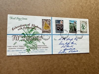 Rhodesia 1963 FDC (76)  +World Tobacco Congress #184-7 +Tobacco Leaves Cachet(B) - Image 1 of 2