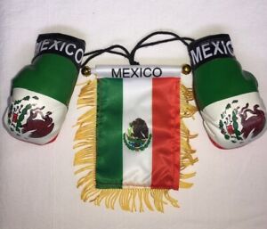 Mexico Mini Flag and Mini Boxing Gloves Combo Car Rear View Mirror Office Decor