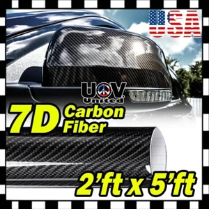 2ft x 5ft 7D Premium Hi Gloss Black Carbon Fiber Vinyl Wrap Bubble Free Release - Picture 1 of 4