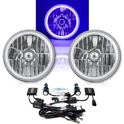 7" SMD Purple LED Halo Angel Eye Headlamp Headlight HID 6K 6000K Light Bulb Pair - Image 1 of 4