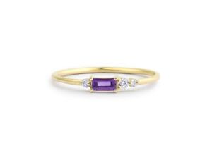 Ct Baguette Amethyst Simulated Diamond Petite Ring 14K Yellow Gold Finish Silver