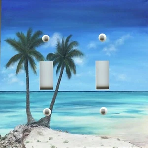 PALM TREE ON SANDY OCEAN BEACH BEACH DECOR Light Switch Plate Wall Cover - Picture 1 of 26