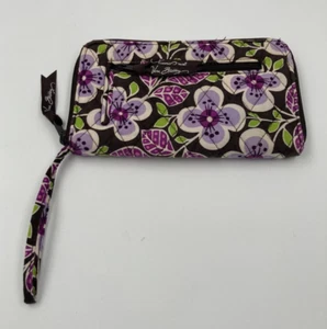 Vera Bradley - Brown Purple Floral Zipped Wristlet w wallet card Holder - Picture 1 of 6