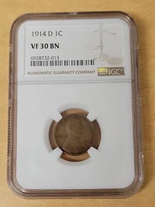 1914 D Lincoln Wheat Cent Penny 1C Coin NGC VF30 VF 30 VERY FINE NICE DETAILS - Picture 1 of 9