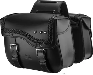 KEMIMOTO Motorcycle Synthetic Leather Side Bags 30L Double Strap Saddlebags - Picture 1 of 3