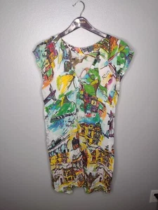 Farm Rio Womens Viscose Mini Dress Cap Sleeve Rio De Janelro City Print M - Picture 1 of 6