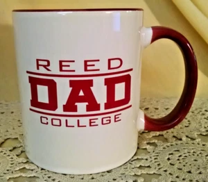 REED COLLEGE MUG DAD WHITE BURGUNDY RED M WARE CHINA PORTLAND OREGON COFFEE CUP. - Picture 1 of 8