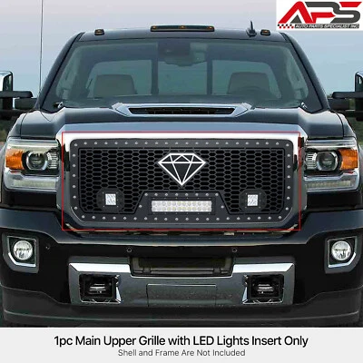 Fits 2015-2019 GMC Sierra 2500/3500 Upper Stainless Black Mesh W/ LED Grille - Image 1 of 4