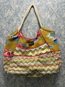 Matilda Jane MJC Yellow Pink Floral Chevron Gather It Up Beach HOBO Tote Bag - Picture 1 of 9
