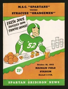 1952 MICHIGAN STATE SPARTANS NATIONAL CHAMPIONSHIP FOOTBALL PROGRAM VS SYRACUSE - Picture 1 of 2