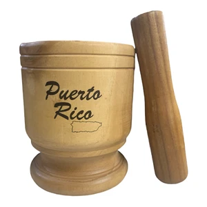 Puerto Rico Wooden Mortar Map Design Pilon de Madera - Picture 1 of 1