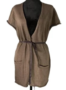 Simply Vera Vera Wang Cardigan Women LRG Brown Tie Waist/Back Pockets Short Slev - Picture 1 of 22
