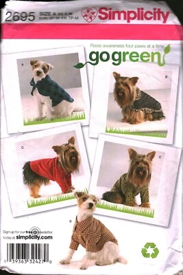 2695 Vintage Simplicity Patrón COSTURA Mascota Abrigo Perro Chaqueta Camisa Capa Fuera de Uso Coser Foto 1 de 2