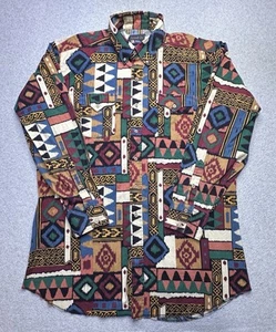 VINTAGE Panhandle Slim Shirt Adult 17.5 Green Red Aztec Brushpopper USA Mens - Picture 1 of 9