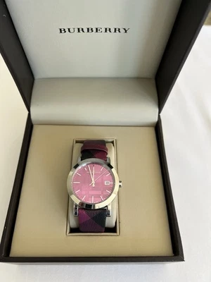 Burberry Swiss Women’s Check Pattern Pink Dial Watch, Box, Papers, New Battery - Image 1 of 4