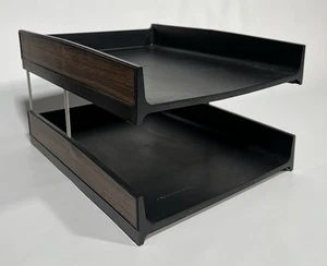 Vintage MCM Eldon Office Products zweistufiges Tablett schwarz Holzimitat Schreibtisch Ablage - Bild 1 von 4