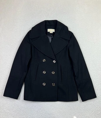 Michael Kors Peacoat Womens Medium Black Wool Blend Double Breasted Jacket Coat - Image 1 of 4