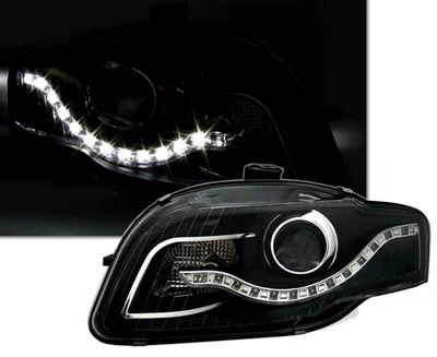 Für Audi A4 B7 8E 2004-2007 EAGLE EYES Scheinwerfer Schwarz LED Tagfahrlicht - Bild 1 von 4